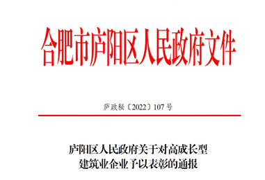 我司獲廬陽(yáng)區(qū)人民政府通報(bào)表彰